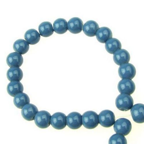 Γυάλινες χάντρες απομίμηση μαργαριτάριου  6 mm ματ μπλε -80 cm ~ 150 τεμάχια