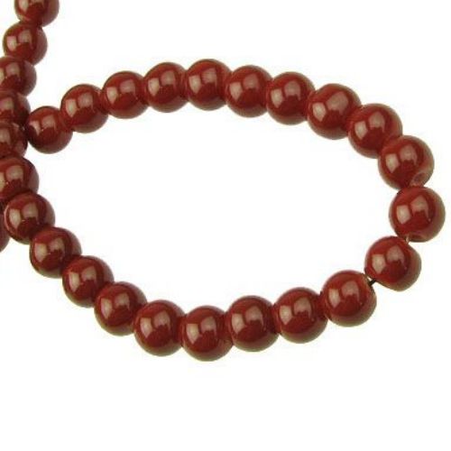 Glass beads glazed  6 mm solid red dark -80 cm ~ 150 pieces