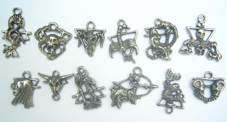ASSORTED Metal Pendants / Zodiac Signs / 21±30x29±36 mm, Hole: 3 mm / Old Silver -12 pieces
