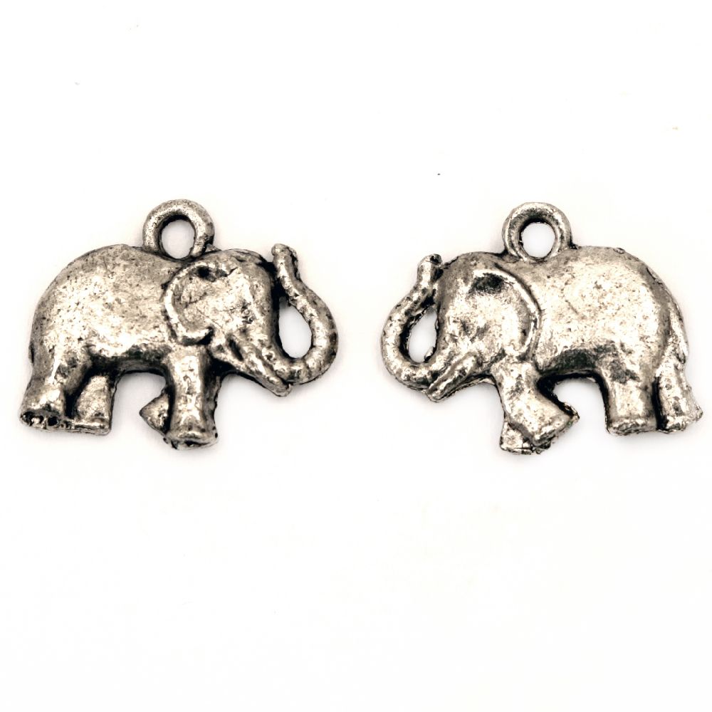 Pandantiv elefant metalic 15x20 mm gaură 2 mm culoare argintiu vechi -5 bucăți