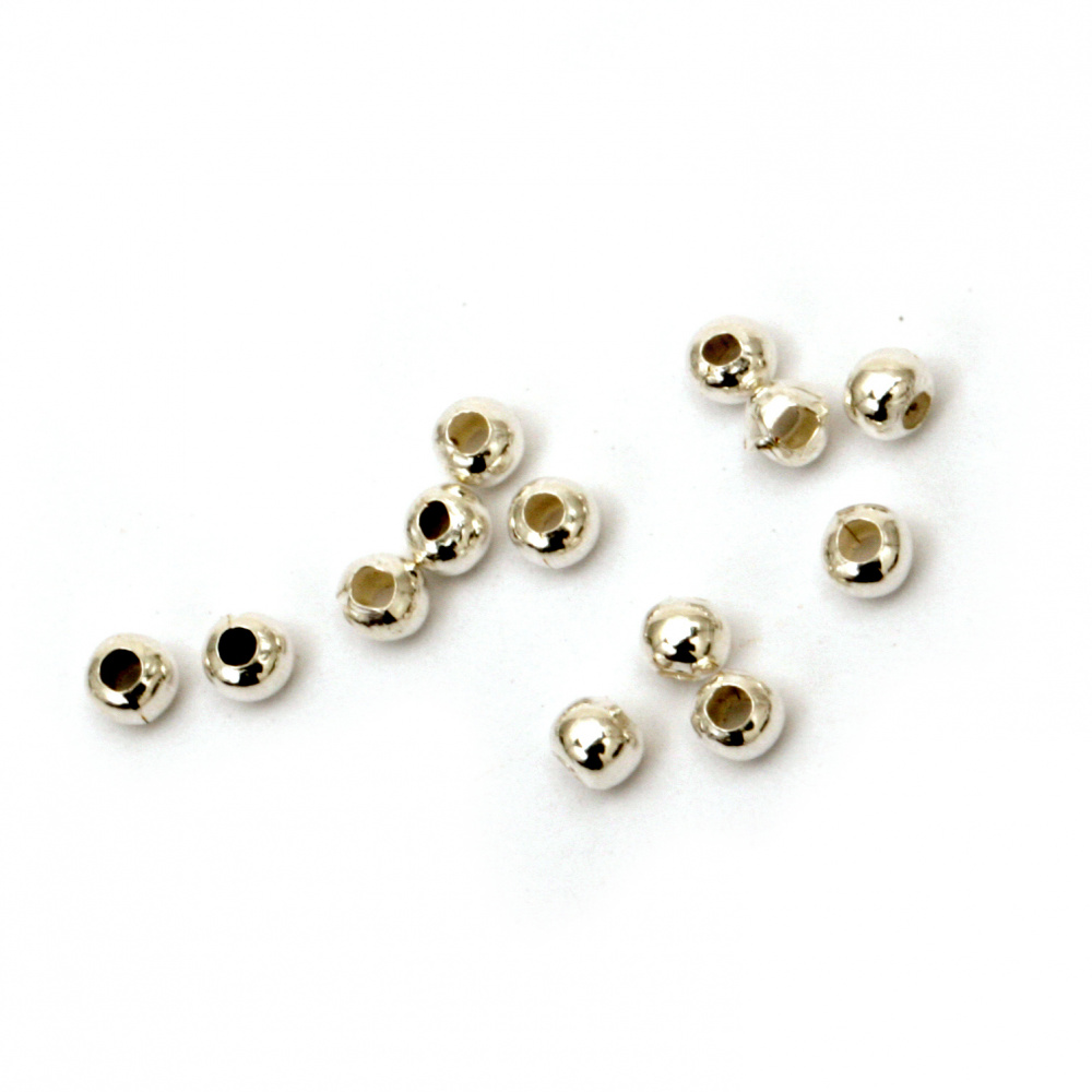 Metal polished  ball beads 3 mm hole 1.2 mm color white - 200 pieces