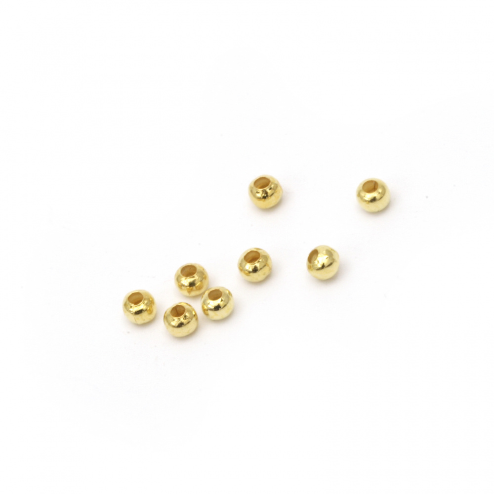 Shiny metal ball shaped beads 3.2 mm hole 1.3 mm gold color - 200 pieces