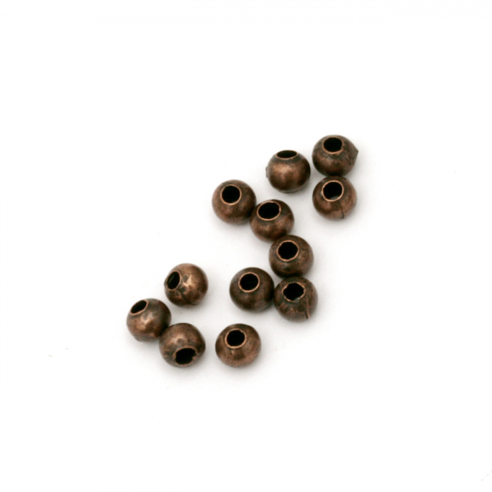 Round metal ball form beads 3.2 mm hole 1.3 mm color copper - 200 pieces