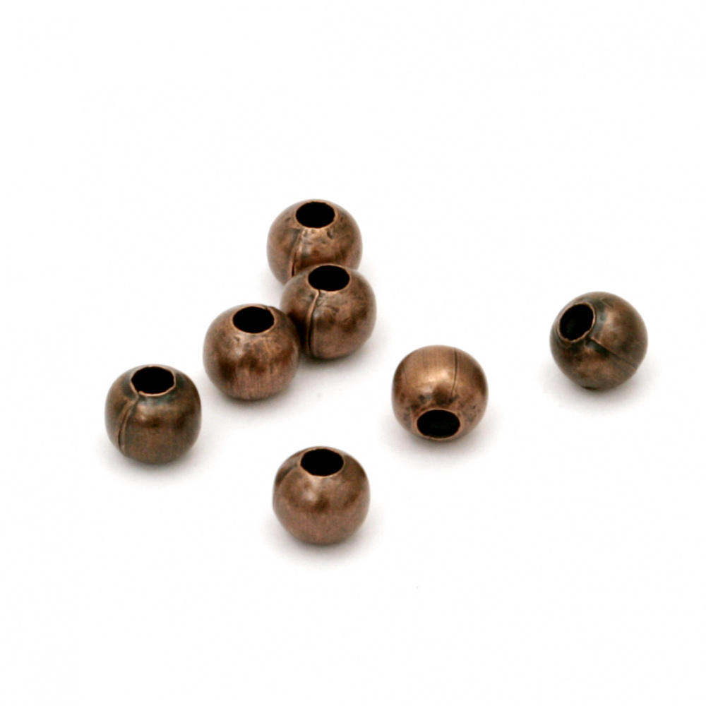 Metal ball shaped jewelry component 5 mm hole 1.5 mm copper color - 100 pieces