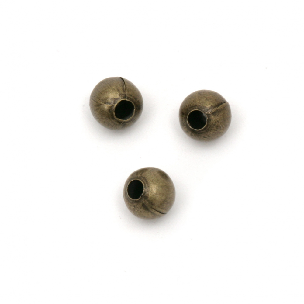 Metal ball bead for vintage jewelry making  6 mm hole 2 mm color antique bronze -100 pieces