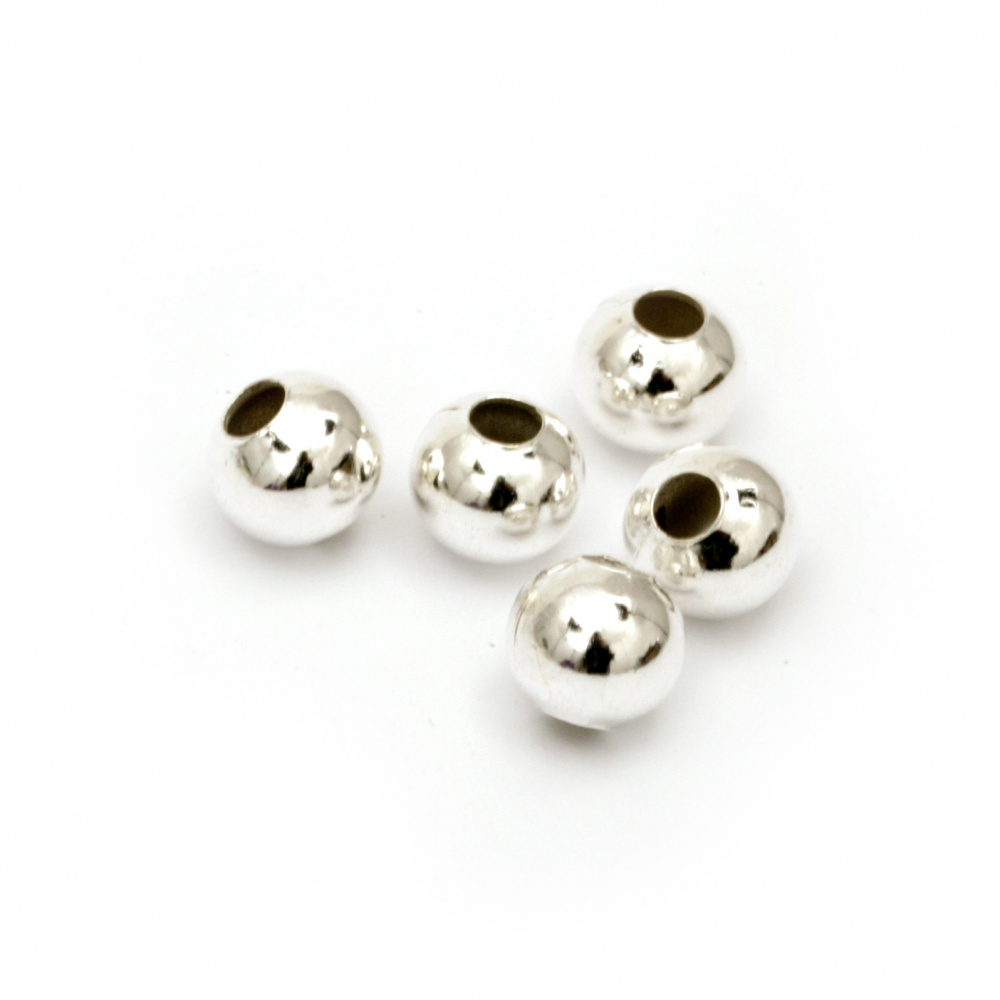 Plain round metal white bead - 8x4 mm hole - 50 pieces