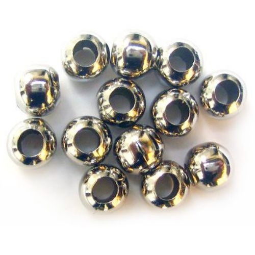 Metal silver ball bead with big hole - 8x4 mm hole - 50 pieces