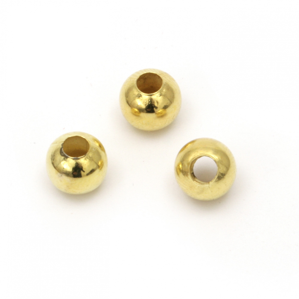 Metal smooth beads in ball shape 8 mm hole 3 mm gold color - 50 pieces