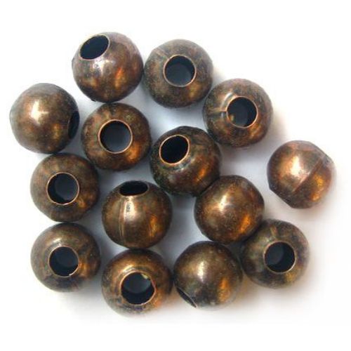 Metal copper ball form bead for accessories making - 8x4 mm hole - 50 pieces