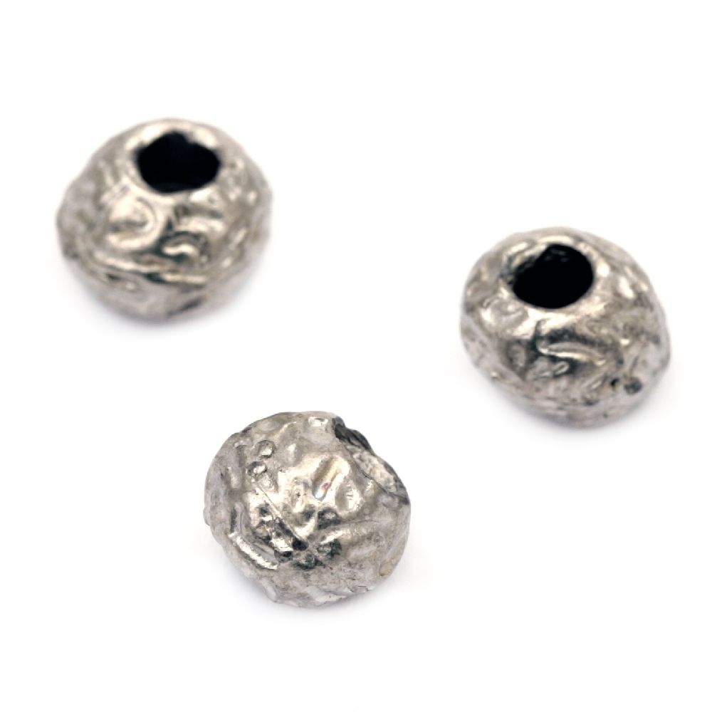 Metal jewelry findings, round bead 8 mm hole 3 mm color old silver - 10 pieces
