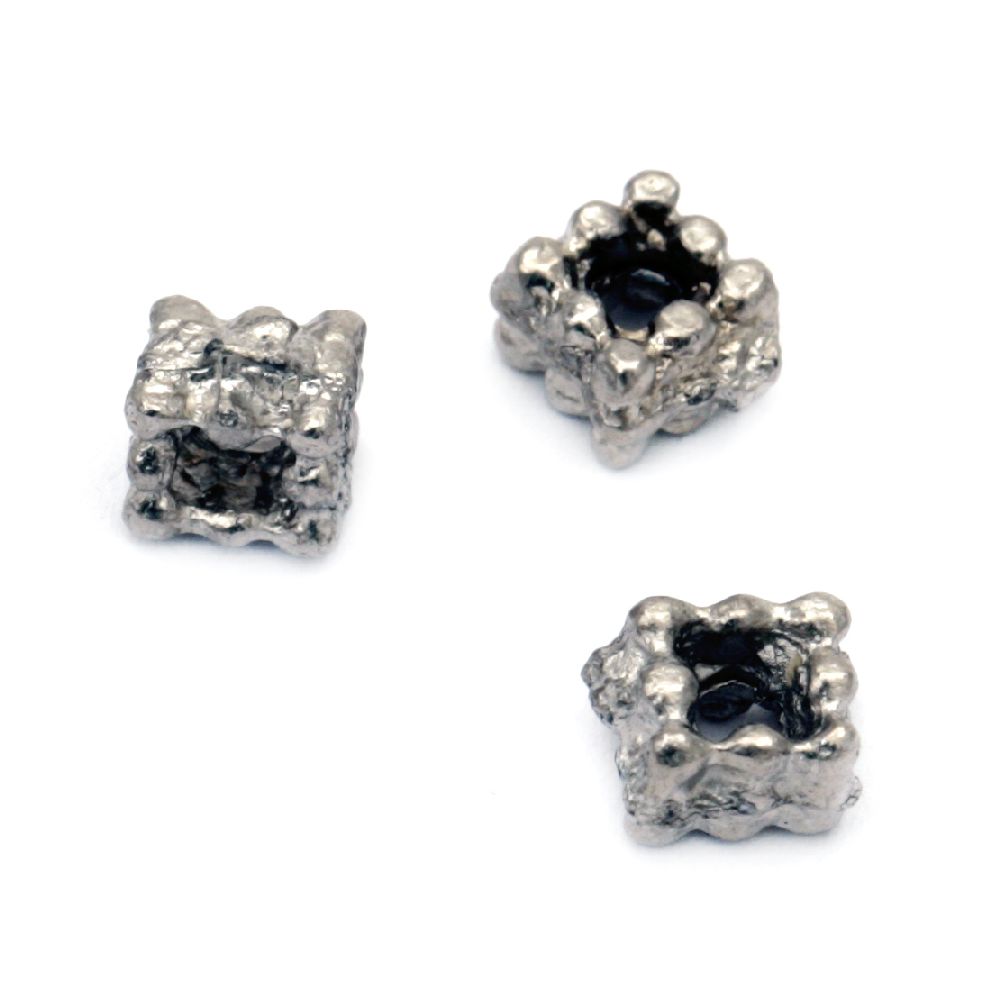 Metal square shaped bead 6x4 mm hole 2 mm color old silver - 20 pieces