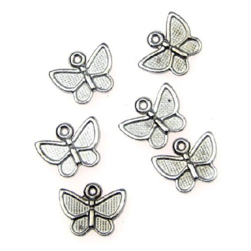 Metal butterfly pendant for jewelry making 10x13x2 mm hole 1 mm color silver - 10 grams ± 14 pieces