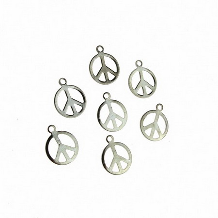 Metal pendant with peace sign 8x10 mm hole 2 mm color silver - 50 pieces