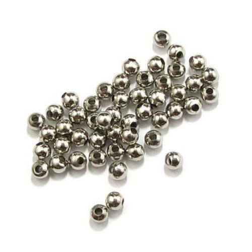 Metal ball 4 mm hole 1.5 mm color silver -200 pieces