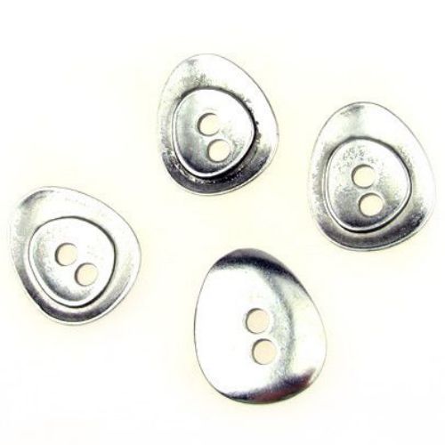 Round metal button beads 24x19x2 mm hole 3 mm color silver - 5 pieces