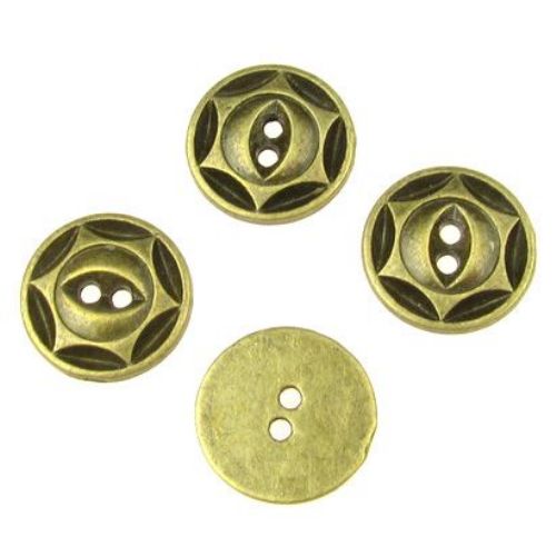 Round metal button bead 16.5x2 mm hole 2 mm color antique bronze - 5 pieces
