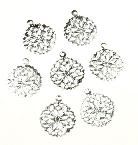 Metal pendant in snowflake shape for DIY accessories 15x13x5 mm hole 1 mm color white - 50 pieces