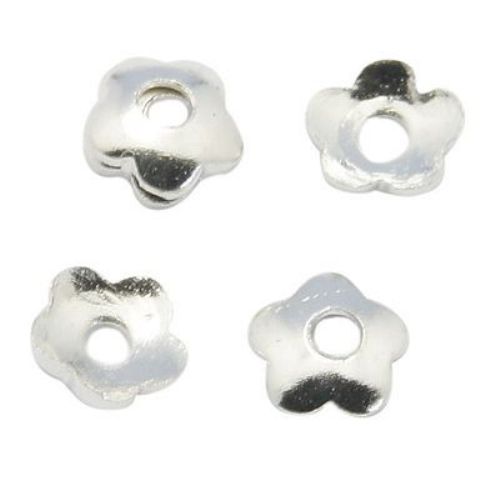 Bead metal hat in flower shape 4 mm hole 1.2 mm color silver - 50 pieces