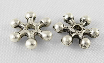 Мънисто метал снежинка 8x2 мм дупка 1 мм цвят сребро -50 броя