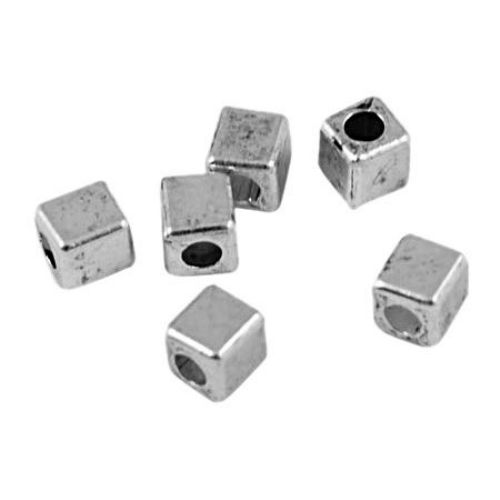 Margele cub metalic furniruit 3x3x3 mm gaură 1,5 mm culoare alb -20 bucăți