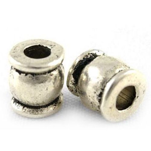Jewelry component,  metal cylinder shaped bead 5.5x6 mm hole 2.5 mm color old silver - 10 pieces