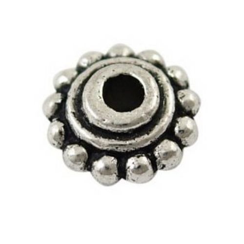 Metal flower bead for DIY necklaces, bracelets and garment accessories 8x4 mm hole 2 mm color old silver - 10 pieces