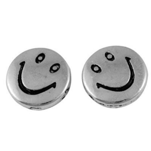Round metal bead with a smile 10x3 mm hole 1 mm color silver - 10 pieces