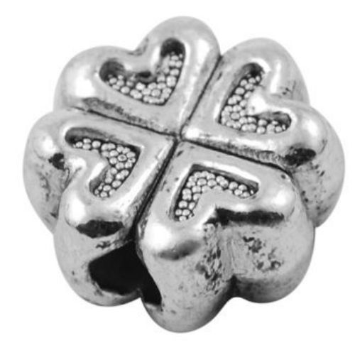 Margele metalica  trifoi 14x14x7 mm gaură 4 mm -5 bucăți