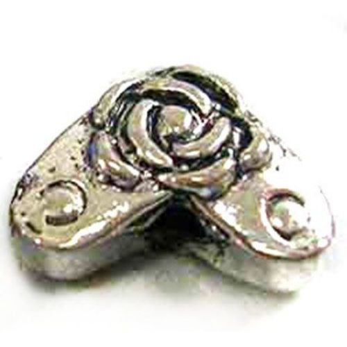 Antique Metal Bead / Heart with Rose, 8.7 mm, Hole: 1 mm, Old Silver -10 pieces