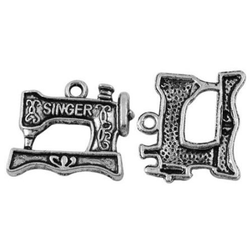 Metal Pendant / Sewing Machine "SINGER", 18x20.5 mm, Hole: 2 mm, Silver Color,  5 pieces