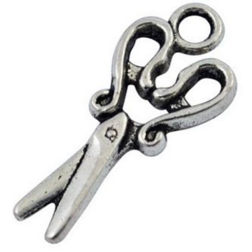 Pendant scissors shape, metal bead for craft and design projects 28x12.5 mm hole 3 mm color silver ± 15 grams - 10 pieces