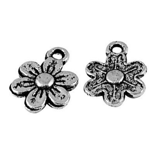 Pendant metal flower 10.5x1.5 mm hole 1.5 mm color old silver NF -10 pieces