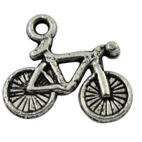 Висулка метална велосипед 13.5x16 мм дупка 21 мм цвят сребро ±10 грама -10 броя