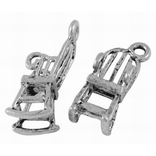 Metal charm bead in the shape of a rocking chair 22x7x9 mm hole 2 mm color silver - 10 pieces