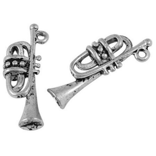Metal trumpet pendant 22x8x4 mm hole 1 mm color silver -10 pieces