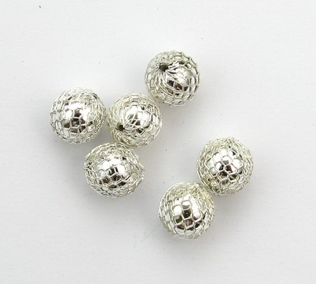 Мънисто месингова мрежа с топче CCB 11 мм цвят сребро -10 броя