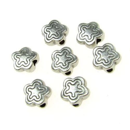 Metal flower form bead, jewelry component 7x2.5 mm hole 1.5 mm color old silver - 20 pieces