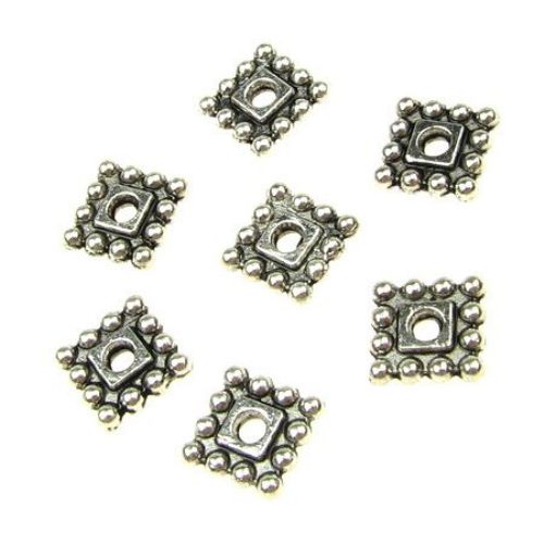Metal square bead for handmade accessories 7x7x2 mm hole 2 mm color old silver - 20 pieces