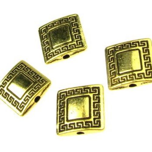 Margele metalica bila pătrate 12x12x3 mm gaură 2 mm culoare aur vechi -5 bucăți