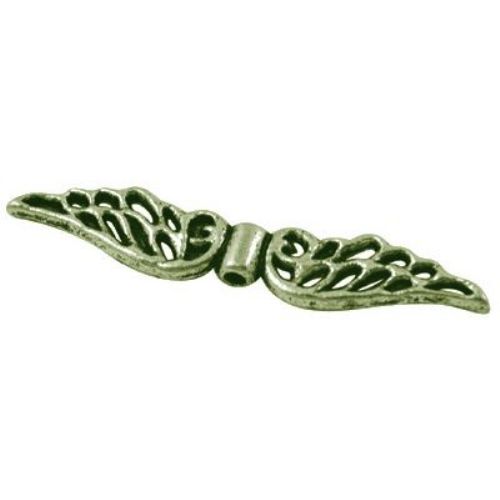 Margele metalica aripi 32x6x2,5 mm gaură 1 mm culoare crom -10 bucăți