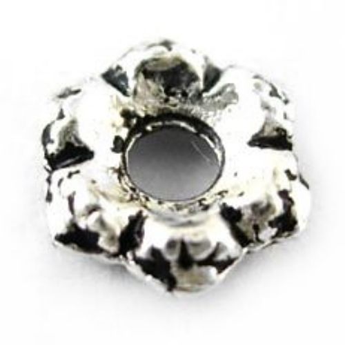 Мънисто метал цвете 5.5x2 мм дупка 1 мм цвят сребро -50 броя