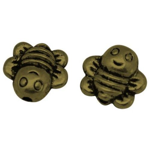 Bee shaped metal bead 9x9x4 mm hole 1 mm color chrome - 10 pieces