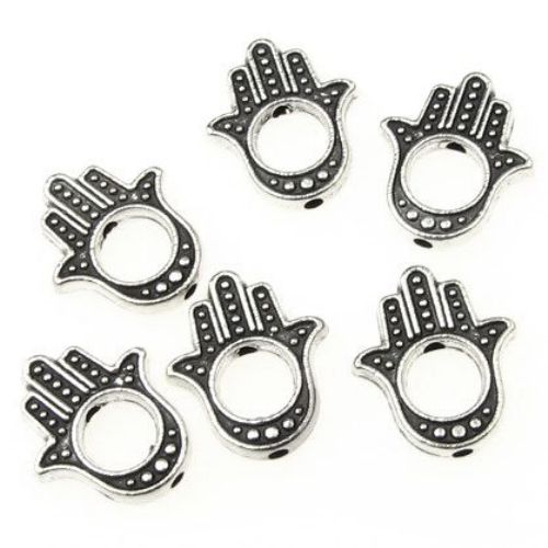 Metal bead in hand of Fatima shape 15x13 mm hole 1 mm color old silver - 5 pieces