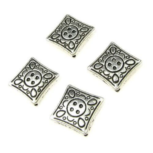 Engraved metal rhombus bead 16x16x4 mm hole 1 mm color old silver - 10 pieces