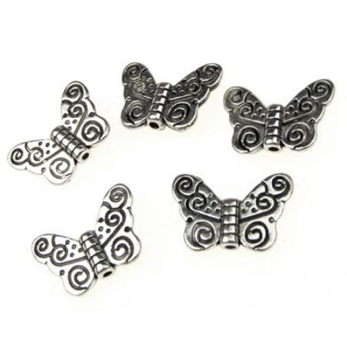 Tibetan Style Metal Beads / Butterfly, Spacer Beads for DIY and Craft Accessories, 11x15x1.5 mm, Hole: 1.5 mm color, Old Silver -10 pieces
