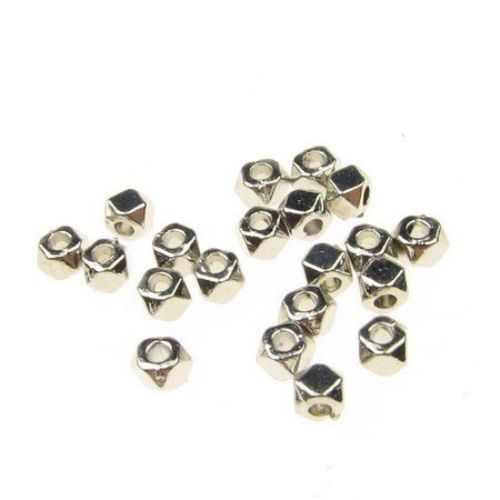 Jewelry component, metal polygon bead 3x2.5 mm hole1 mm color silver - 20 pieces
