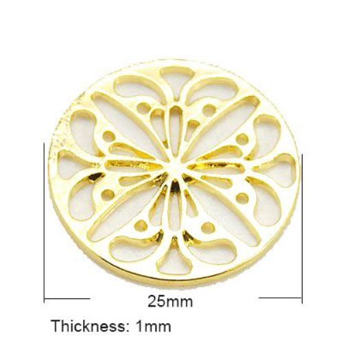 Metal Round Charm for Jewelry Making / Mandala, 25x1 mm, Gold Color, 3 pieces