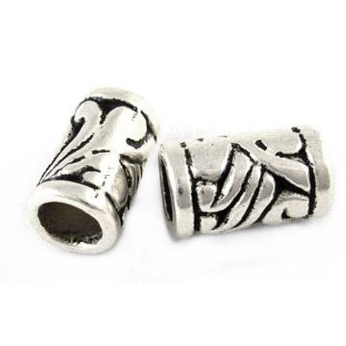 Jewelry element, metal cylindrical bead 11.5x7 mm hole 4.5 mm color silver - 10 pieces