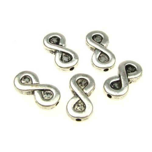 Bead metal infinity 13x6.5x3 mm hole 1 mm color silver -10 pieces