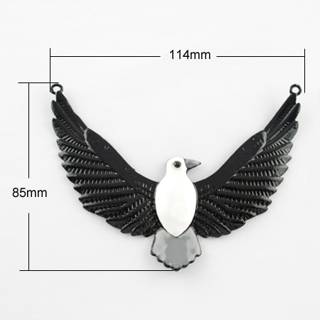Painted metal eagle connecting element with crystal, glazed white 85x114x6 mm hole 3 mm